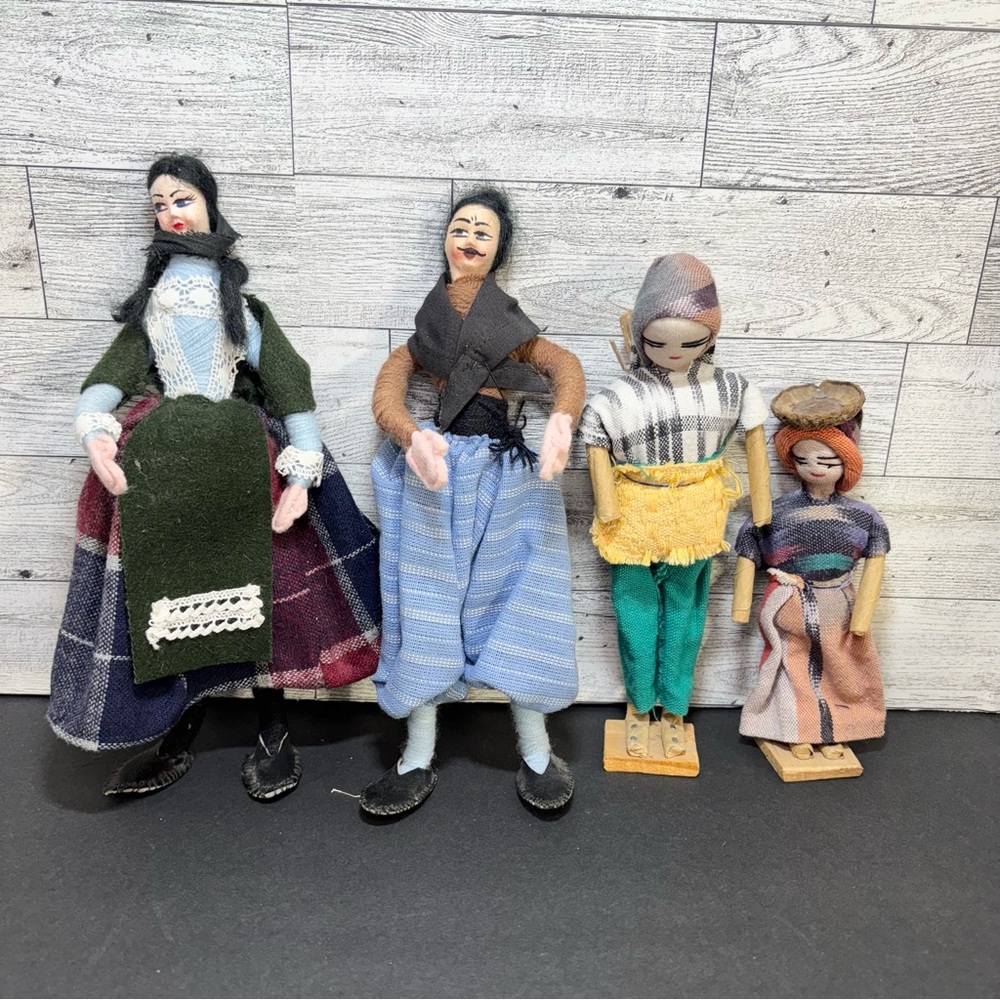 Lot of 4 Vintage Handmade Folk Art Dolls‎ in Cultural/Traditional Attire